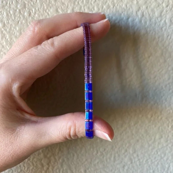 Vibrant Handmade Purple and Blue Tila Beaded Bracelet - Picture 2 of 10